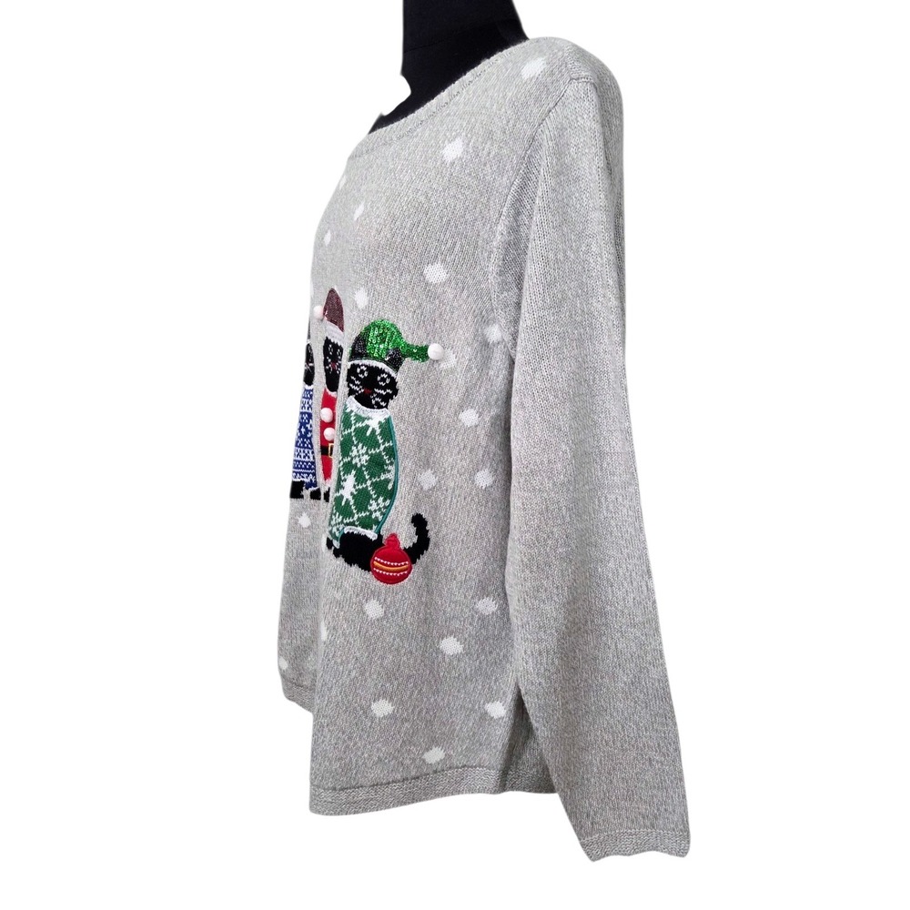 NWT Karen Scott Plus Size 2X Kitty Cat Christmas Holiday Sweater Top Polka Dots - Picture 4 of 6